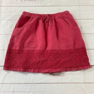 Garnet Hill Womens Pink Elastic Waistband Embroidered Linen Mini Skirt Size 6